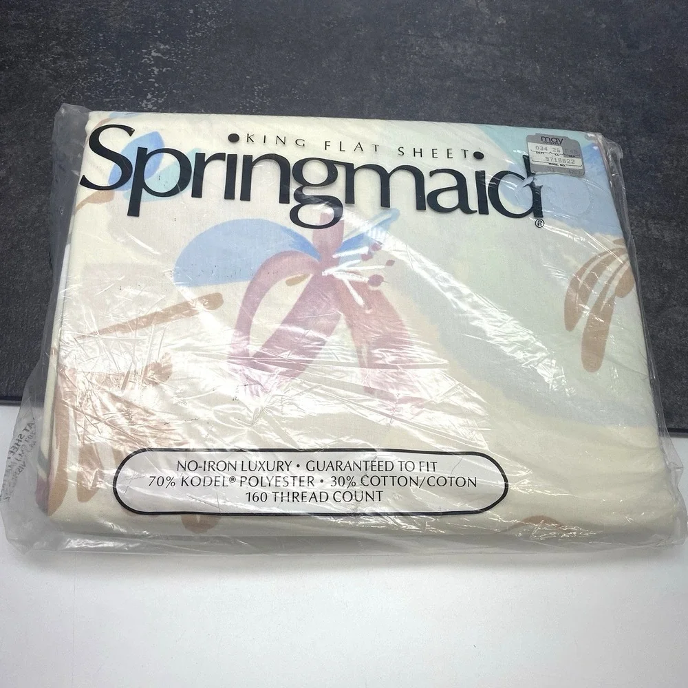 Vintage Springmaid King Flat Sheet Silk Poppies NOS Floral Pastels 1990s No Iron